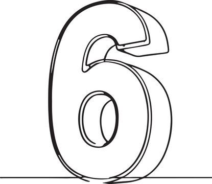 Minimalist 3D outline number illustration in black line art style isolated on white background. Clean numeric symbol for education, typography, graphic design, icons, logos, posters, and pri
