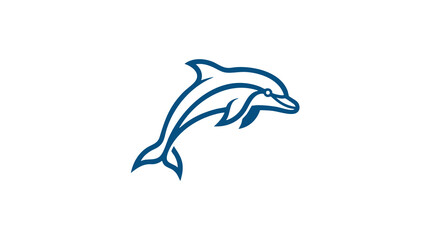 Fototapeta premium A blue illustration of a dolphin jumping out of the water in a dynamic motion.