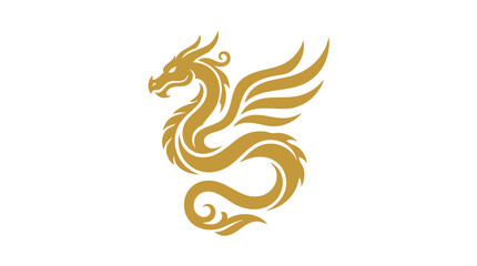 Obraz premium A golden dragon illustration depicts the mythical creature in a dynamic flying pose.