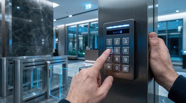 Unauthorized access attempt using a keypad entry system in a modern office building