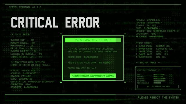 Cyber Critical Error Display with Digital Glitch