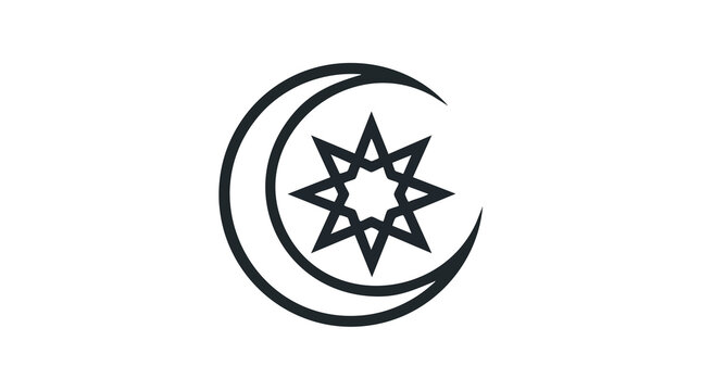 A black star symbol surrounded by a crescent moon in space