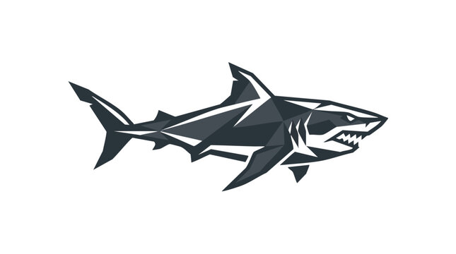A geometric shark emblem logo featuring a shark in a dynamic illustration style.