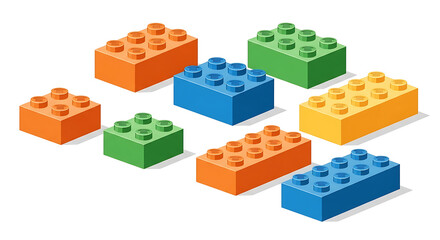 Obraz premium Set of colorful plastic building blocks isolated on white background