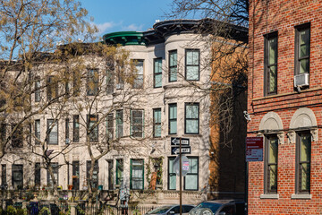 Classic Brooklyn Brownstone Row Houses on Sunny Street Corner © Martin