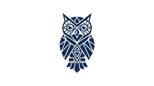 An owl illustration with a symbol face design appears on a white background