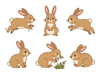 Obraz premium A collection of cute brown bunnies in various poses and activities.