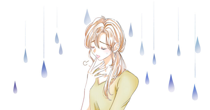 溜息をつく女性　雨