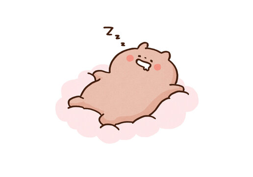 Bear sleeping peacefully on a fluffy cloud like bed, deep sleep or relaxing rest concept