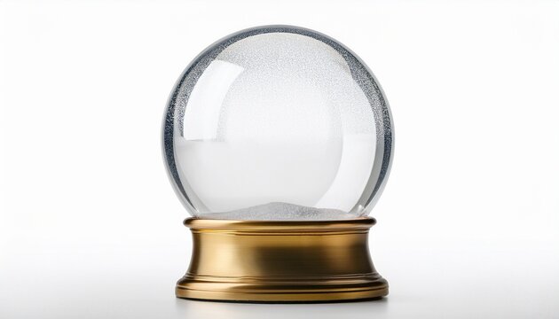 Empty Glass Snow Globe With Golden Base Isolated On White Background