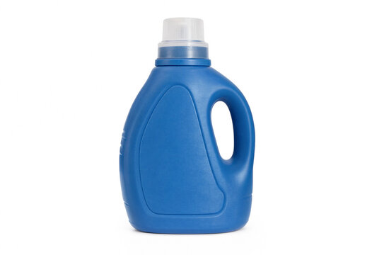 Blue plastic laundry detergent bottle isolated on white background