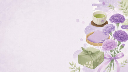 Japanese Respect for the Aged Day background with flowers and gift, with copy space, flat illustration style