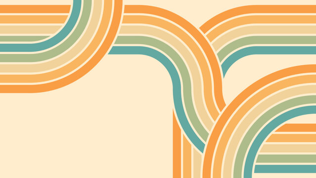 Abstract background of rainbow groovy Wavy Line design in 1970s Hippie Retro style. Vector pattern ready to use for cloth, textile, wrap and other.