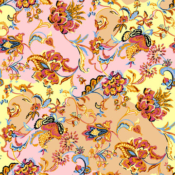 Multicolored background with Multicolor Jacobean beautiful seamless floral print  pattern for summer and holiday season 
