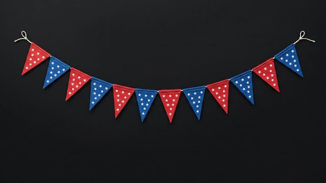 Patriotic bunting flags with stars hanging on a black background
