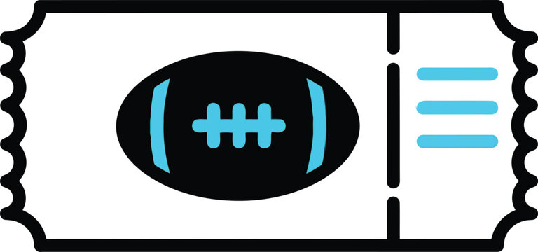 Football Game Admission Ticket Icon with Black and Teal Ticket Stub Isolated on White