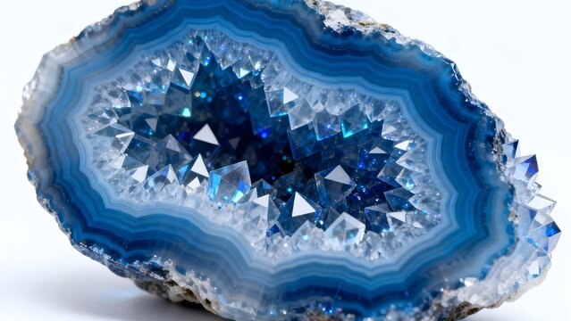 Blue crystal geode mineral specimen