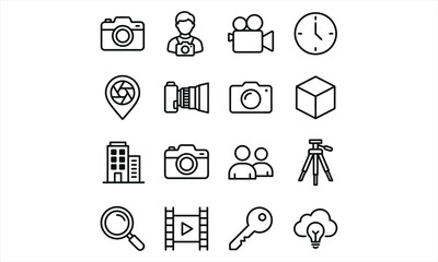 Fototapeta premium Set of thin line icons for photography and video production