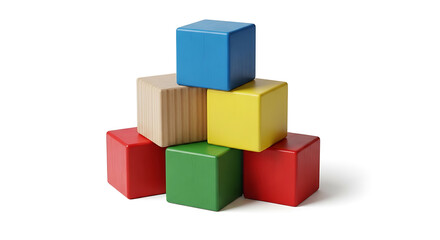 Obraz premium A stack of colorful wooden toy blocks isolated on white background