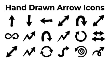 Fototapeta premium A collection of diverse hand-drawn arrow icons in black, featuring various directions and styles.