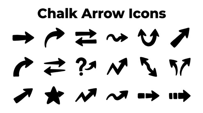 A collection of hand-drawn chalk arrow icons in various styles and directions on a white background.