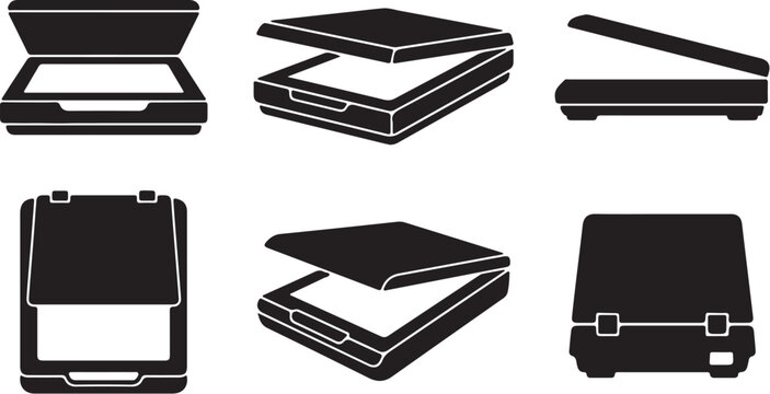 Minimalist flatbed scanner icon set for document digitization
