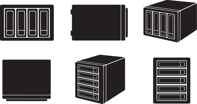 Minimalist NAS Server Icons for Data Storage and Cloud Computing
