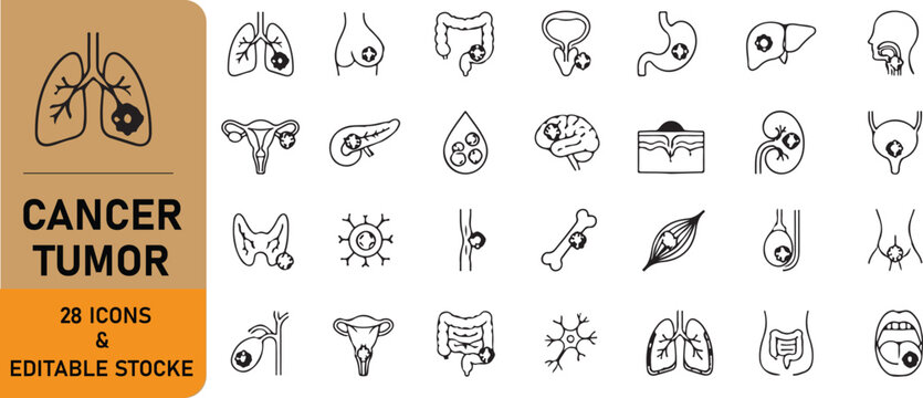 A set of 28 cancer tumor outline icons