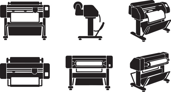 Professional Large Format Printer Silhouette Icon Collection