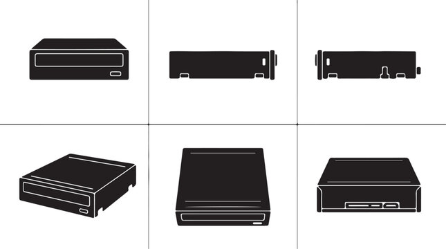 Minimalist Computer Hardware Optical Disc Drive Icon Collection