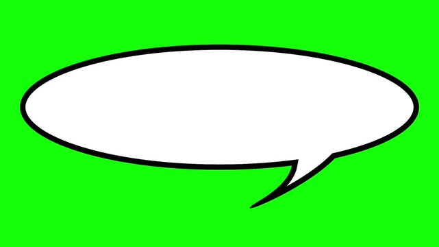 Blank comic speech bubble on green screen background, oval talk balloon text box