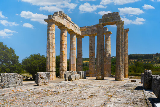 Ancient Temple of Zeus Nemea columns standing in Greece