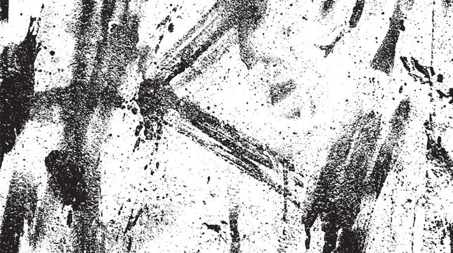 Rough black spray paint splatter and grunge texture on white background for design
