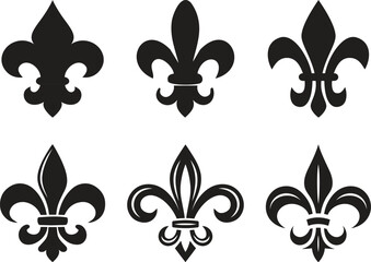 Symbolic Image Fleur De Lis Icon Vector Set Collection Group for Heraldry Royal Emblem Floral Ornament Decorative Badge Vintage French Monarchy Crest Luxury Medieval Classic Elegant Design. © JK Vectors