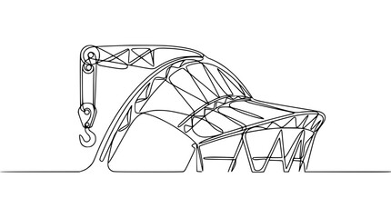 Continuous Line Drawing of a Modern Crane Hook and Boom Structure © Kopi