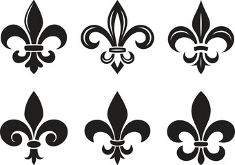 Symbolic Image Fleur De Lis Icon Vector Set Collection Group for Heraldry Royal Emblem Floral Ornament Decorative Badge Vintage French Monarchy Crest Luxury Medieval Classic Elegant Design. © JK Vectors