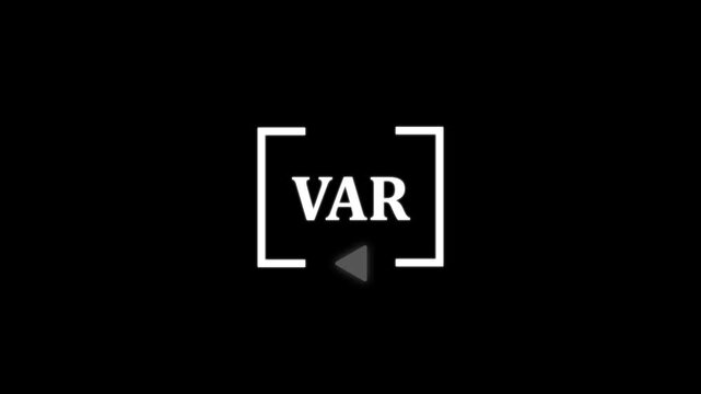 Football VAR (Video Assistant Referee) Icon Animation. Soccer Video Review System, Referee Decision Technology, Offside Check, Goal Review, Sports Officiating Concept on Black Background.
