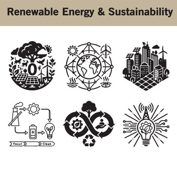 Renewable Energy Sustainability Icon Set - Solar Wind Green Technology Vector Icons