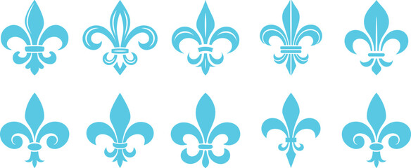 Symbolic Image Fleur De Lis Icon Vector Set Collection Group for Heraldry Royal Emblem Floral Ornament Decorative Badge Vintage French Monarchy Crest Luxury Medieval Classic Elegant Design. © JK Vectors