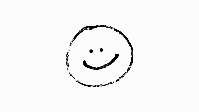 Hand Drawn Chalk Smiley Face Animation on Black Background