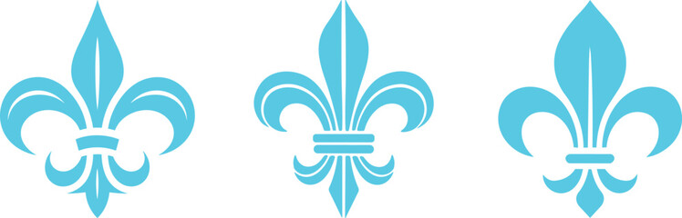 Fototapeta premium Symbolic Image Fleur De Lis Icon Vector Set Collection Group for Heraldry Royal Emblem Floral Ornament Decorative Badge Vintage French Monarchy Crest Luxury Medieval Classic Elegant Design.