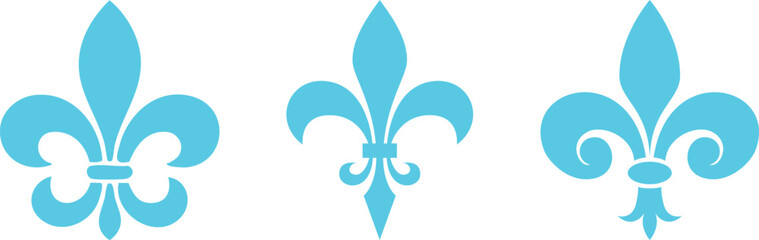 Symbolic Image Fleur De Lis Icon Vector Set Collection Group for Heraldry Royal Emblem Floral Ornament Decorative Badge Vintage French Monarchy Crest Luxury Medieval Classic Elegant Design. © JK Vectors