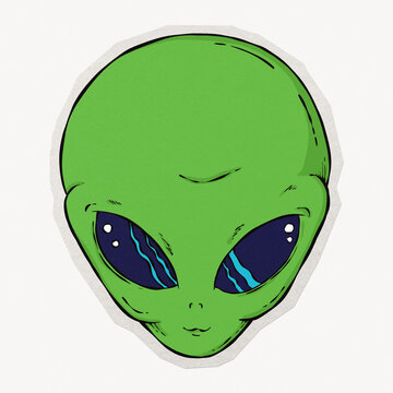 Retro sci fi alien paper element with white border