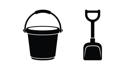 Bucket and shovel silhouettes on a white background silhouette © Rajia