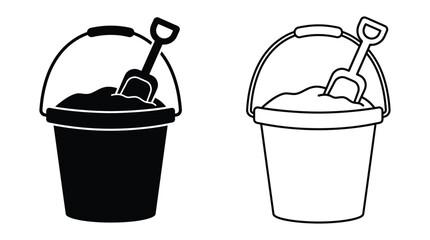 Sand bucket and shovel silhouette with black and white variations silhouette © Rajia