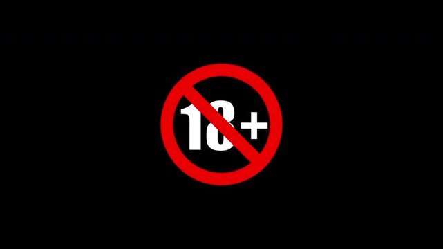 Animated Red Prohibited 18 Plus 18+ Restriction Under Age Restriction Warning Symbol Adult Content Alert On Black