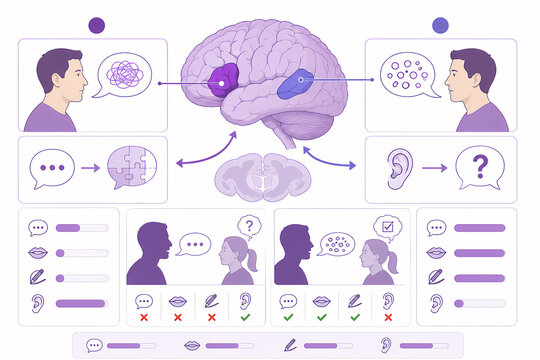 Wernicke Broca aphasia language areas brain illustration