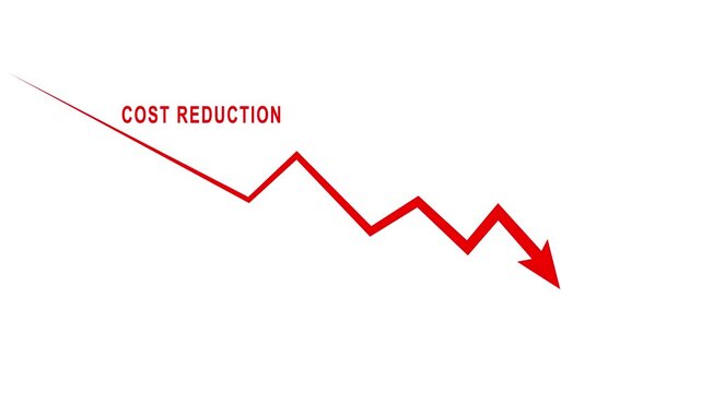 Cost reduction business finance concept. Businessman cost reduction icon with down arrow for budget management and cost management.4k video animation.