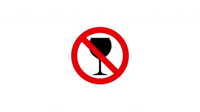 No Alcohol Prohibited Animated Red Circle Warning Symbol Liquor Beverage Consumption Restricted On White