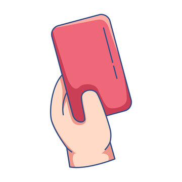 Referee hand holding a red card for penalty or ejection in Football Match